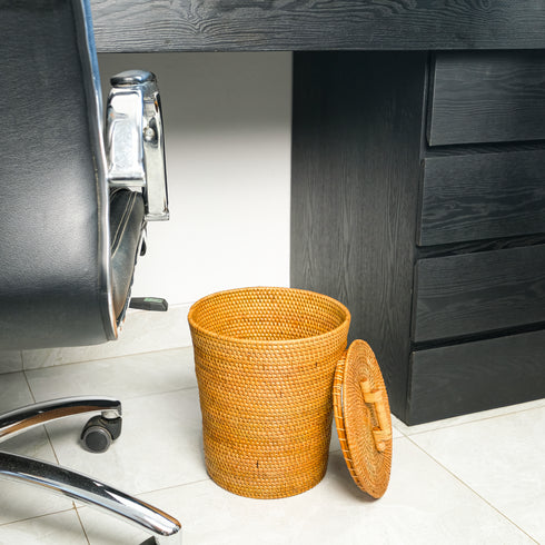 Rattan Waste Paper Bin - Honey Brown - Coastal Villa Homeware